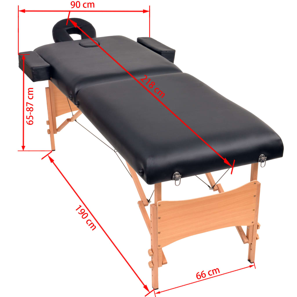 Massage table 2-zone foldable 10 cm seat black