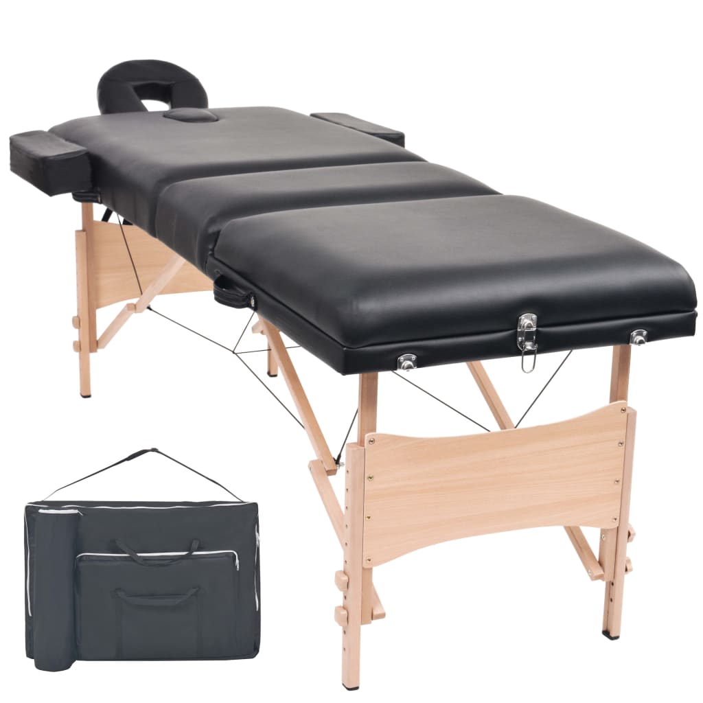 Massage table 3 zones portable 10 cm padding black