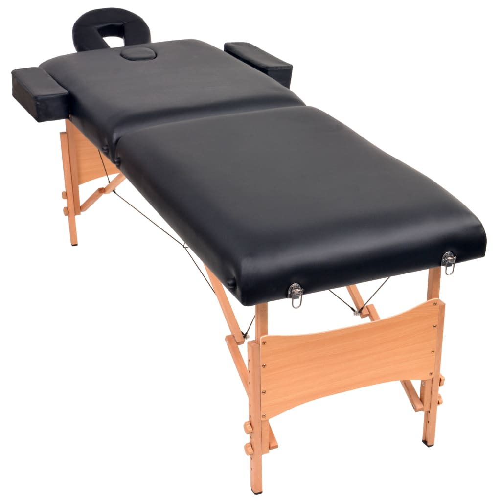 Massage table 2 zones portable with stool 10 cm upholstery black