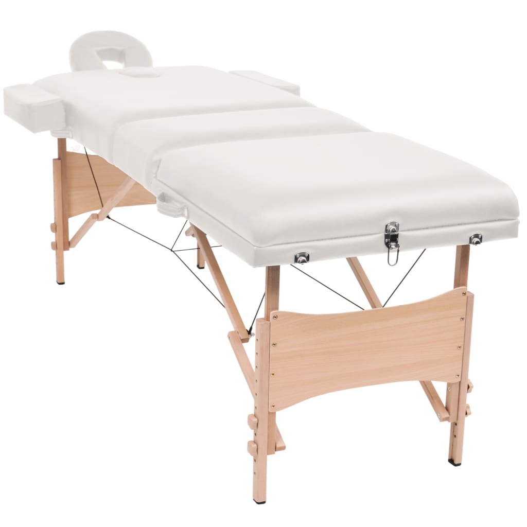 Massage table 3 zones foldable with stool 10 cm padding white
