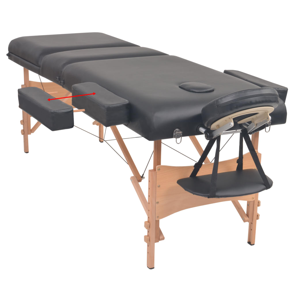 Massage table 3 zones foldable with stool 10 cm padding black