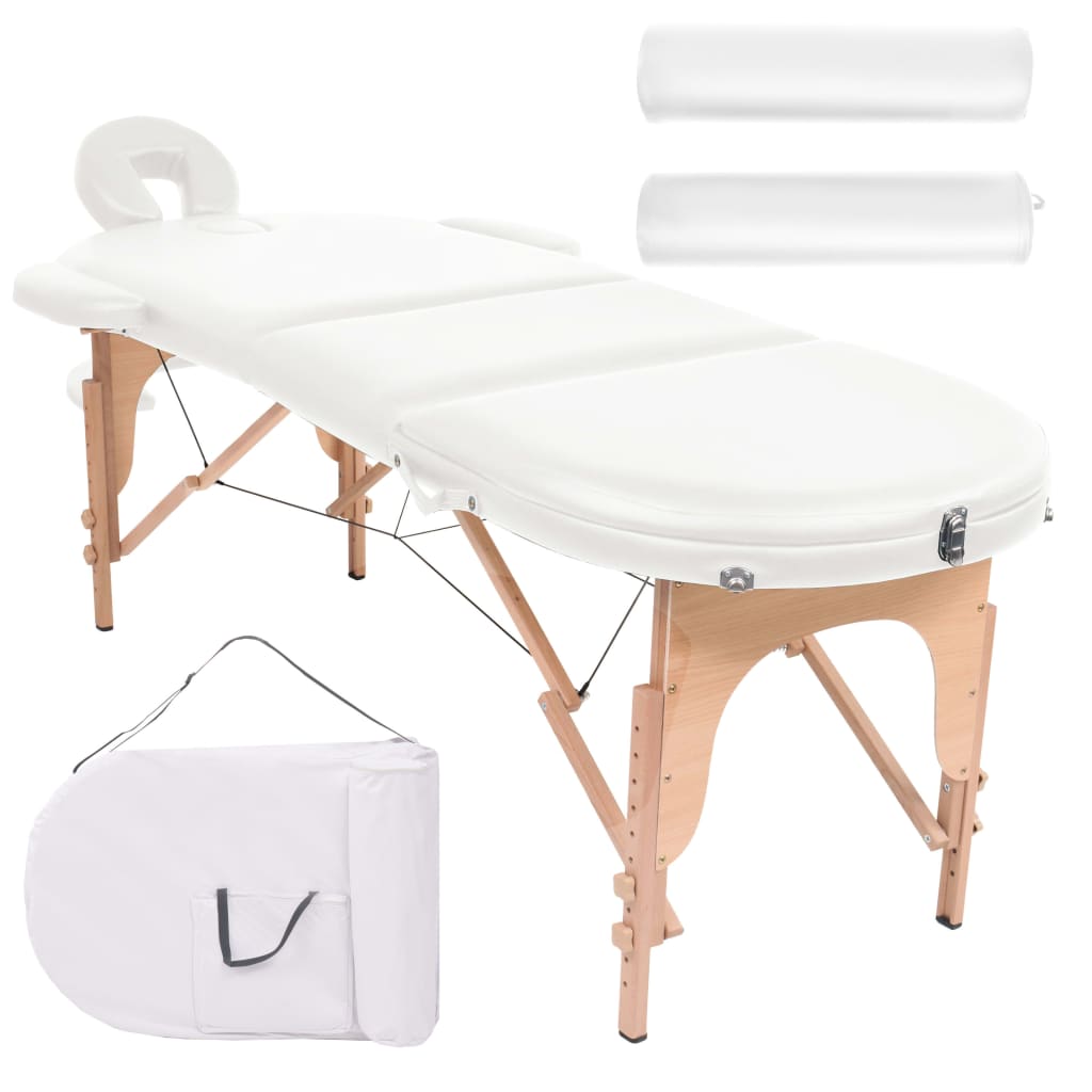 Massage table portable with 2 positioning cushions 4 cm padding oval
