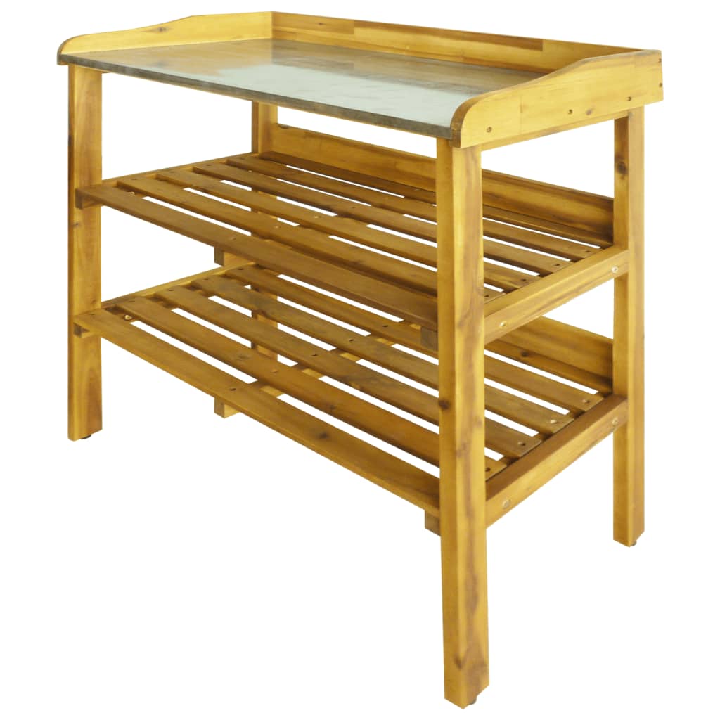 Plant table with 2 shelves made of solid acacia wood and zinc