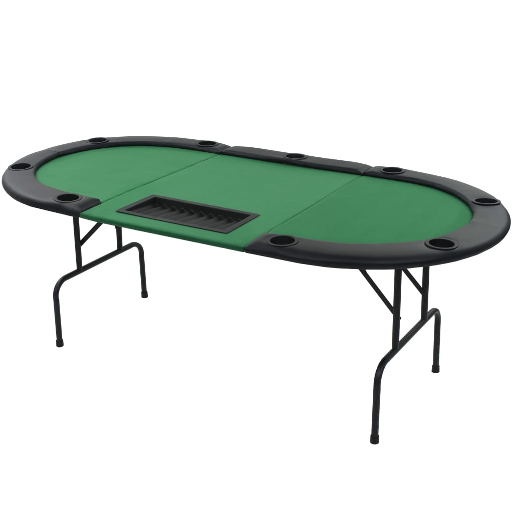 9-Player Poker Folding Table 3-fold Foldable Oval Green