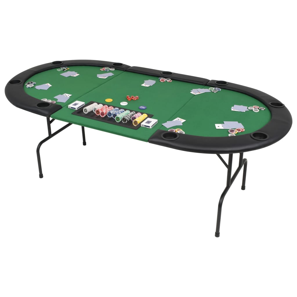 9-Player Poker Folding Table 3-fold Foldable Oval Green