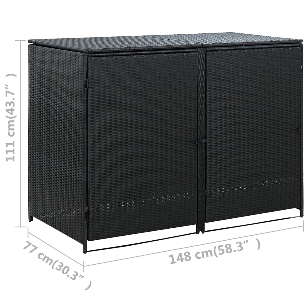 Garbage can box for 2 tons of poly rattan black 148x80x111 cm