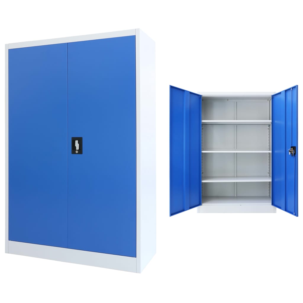 Büroschrank Metall 90x40x140 cm Grau und Blau