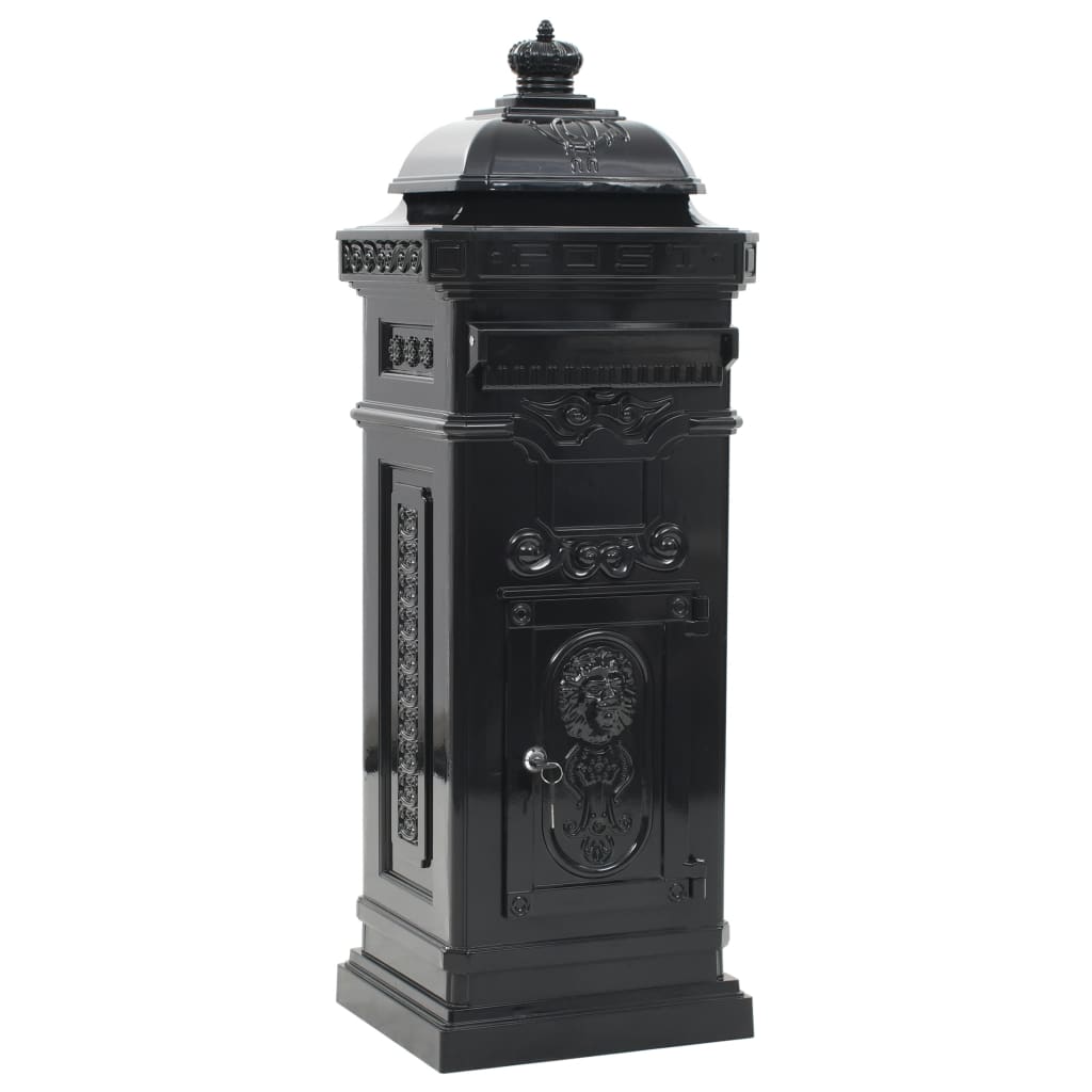 Column mailbox aluminum vintage style rustproof black