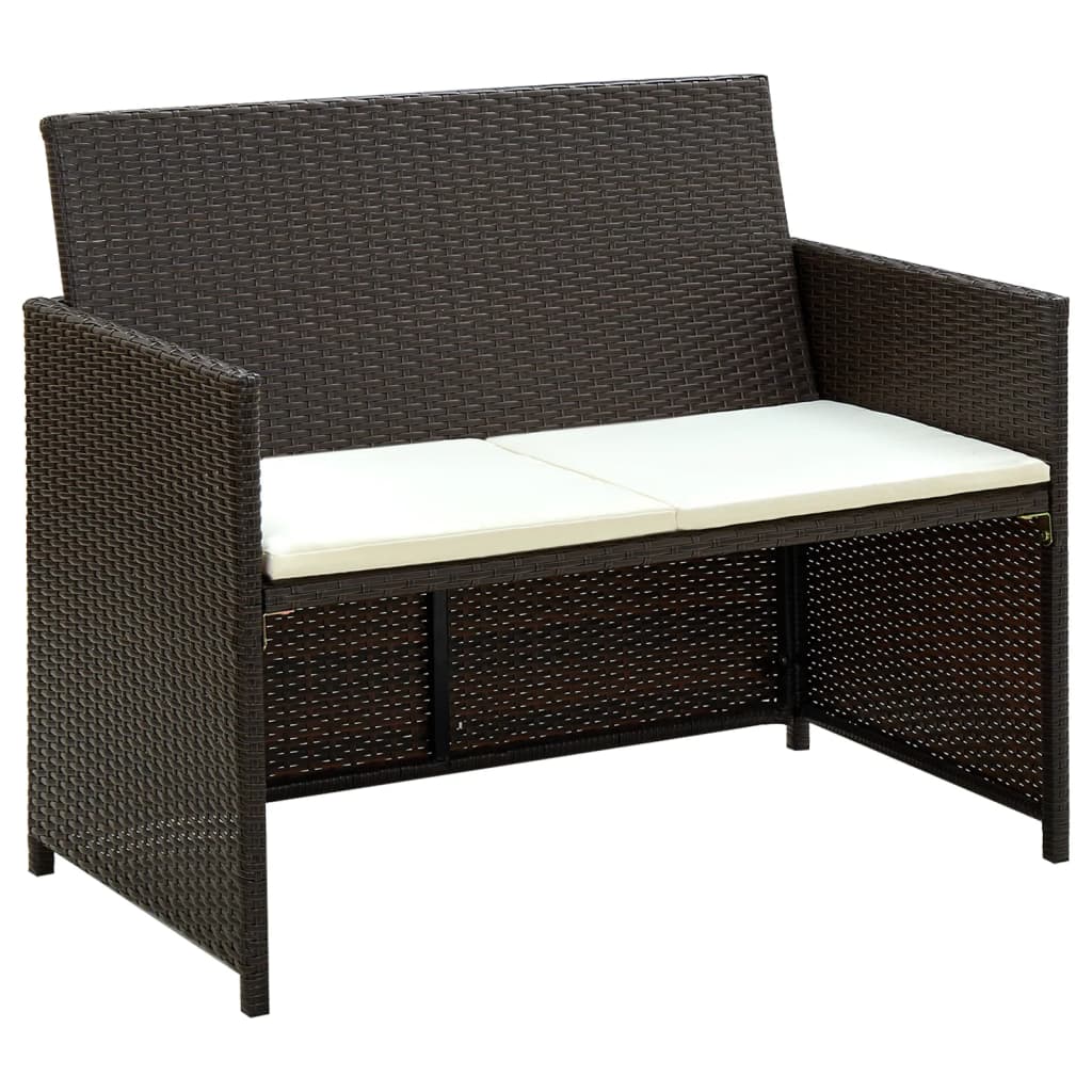 2-seater garden sofa with brown poly rattan cushions