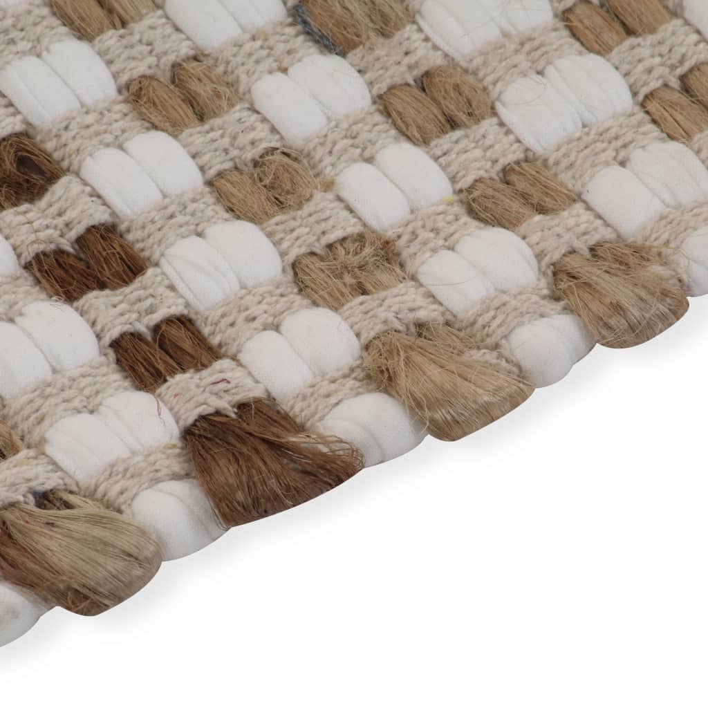 Handwoven bath mat set jute fabric natural and white