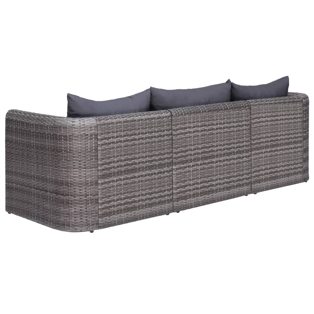 3 pcs. Garden Sofa Set with Gray Poly Rattan Cushions