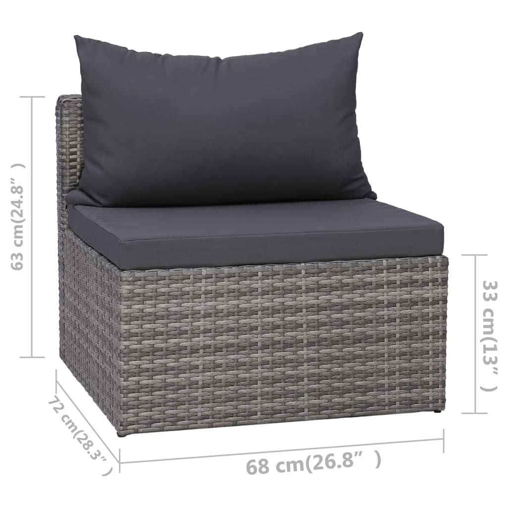 3 pcs. Garden Sofa Set with Gray Poly Rattan Cushions