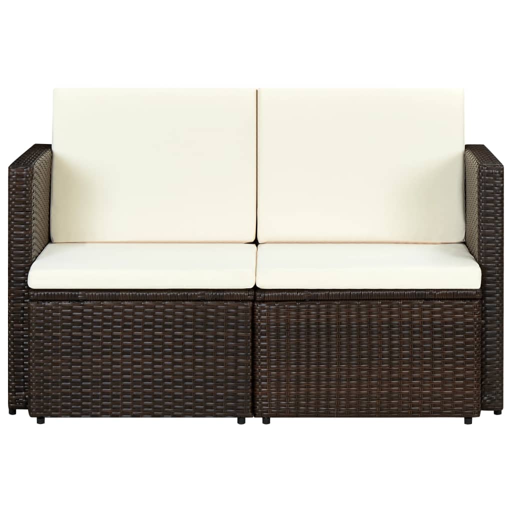 2-seater garden sofa with brown poly rattan cushions