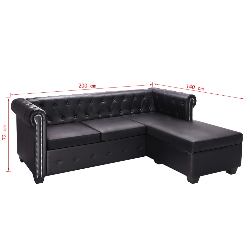 Chesterfield sofa in L-shape faux leather black