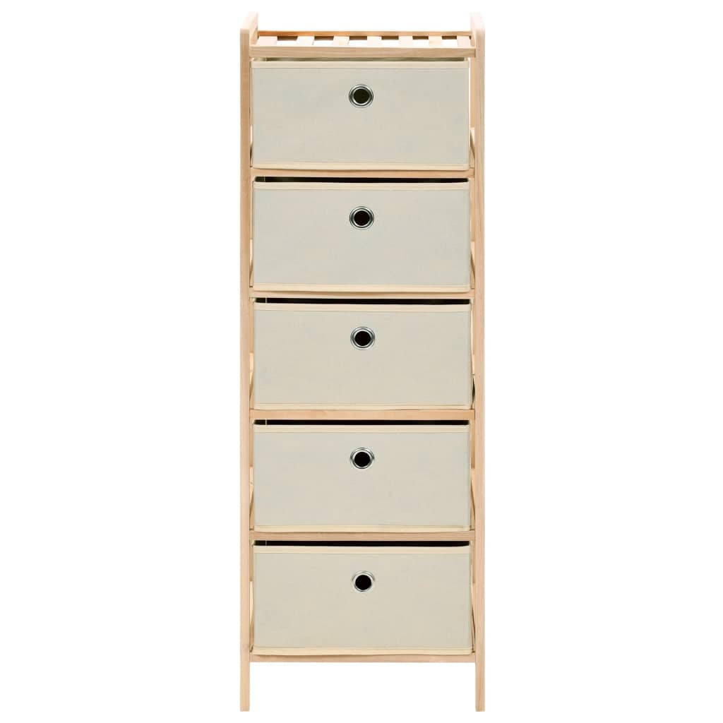 Wicker chest of drawers with 5 fabric baskets in beige cedar wood