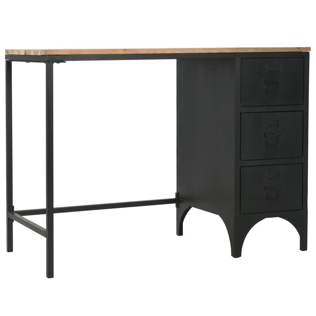 Single base desk solid wood and steel 100x50x76 cm