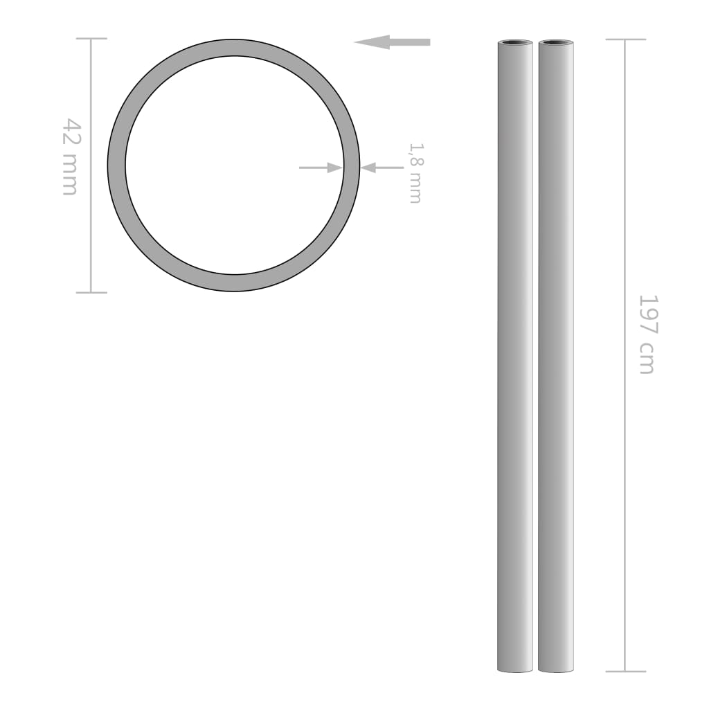 2 pieces. Stainless steel tubes round V2A 2m Ø42x1.8mm