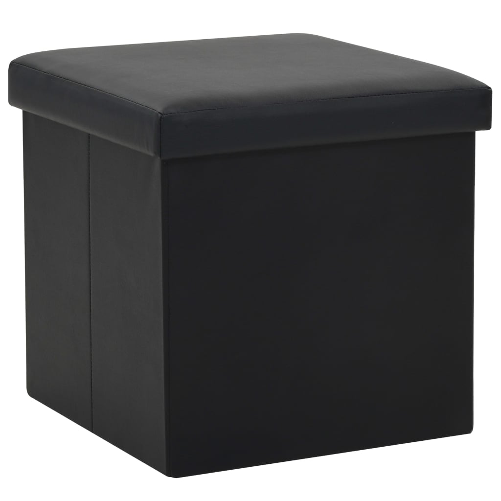 Stool with storage space black faux leather
