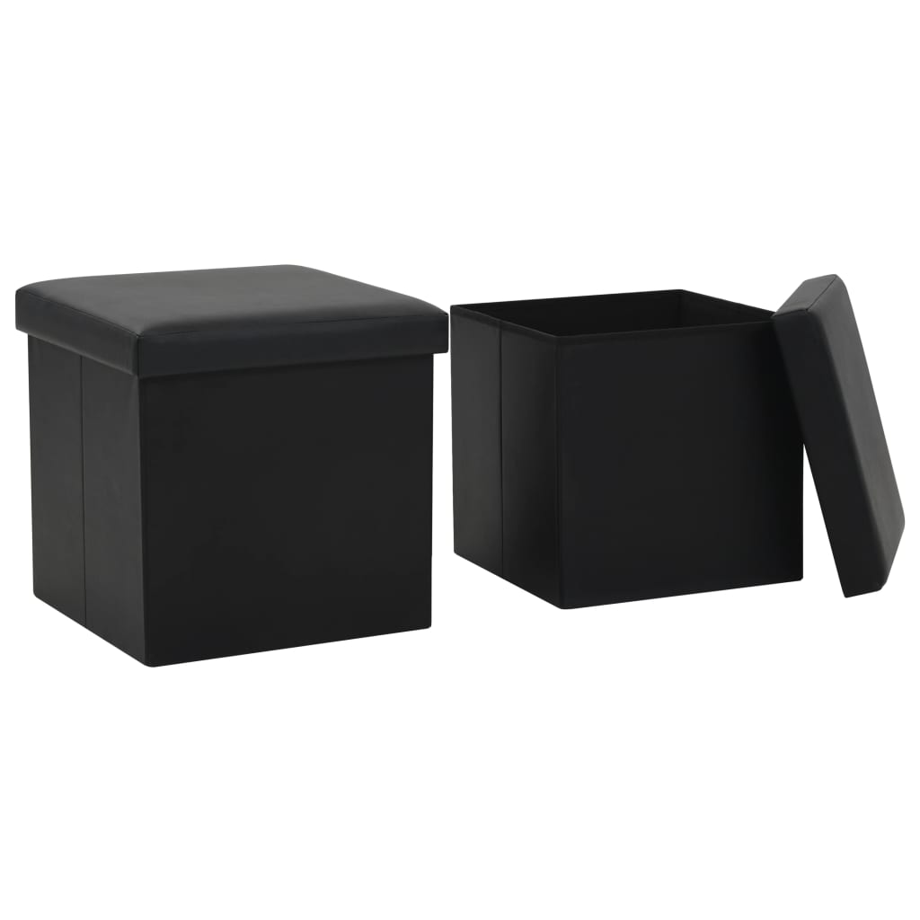 Stool with storage space 2 pcs. Black faux leather