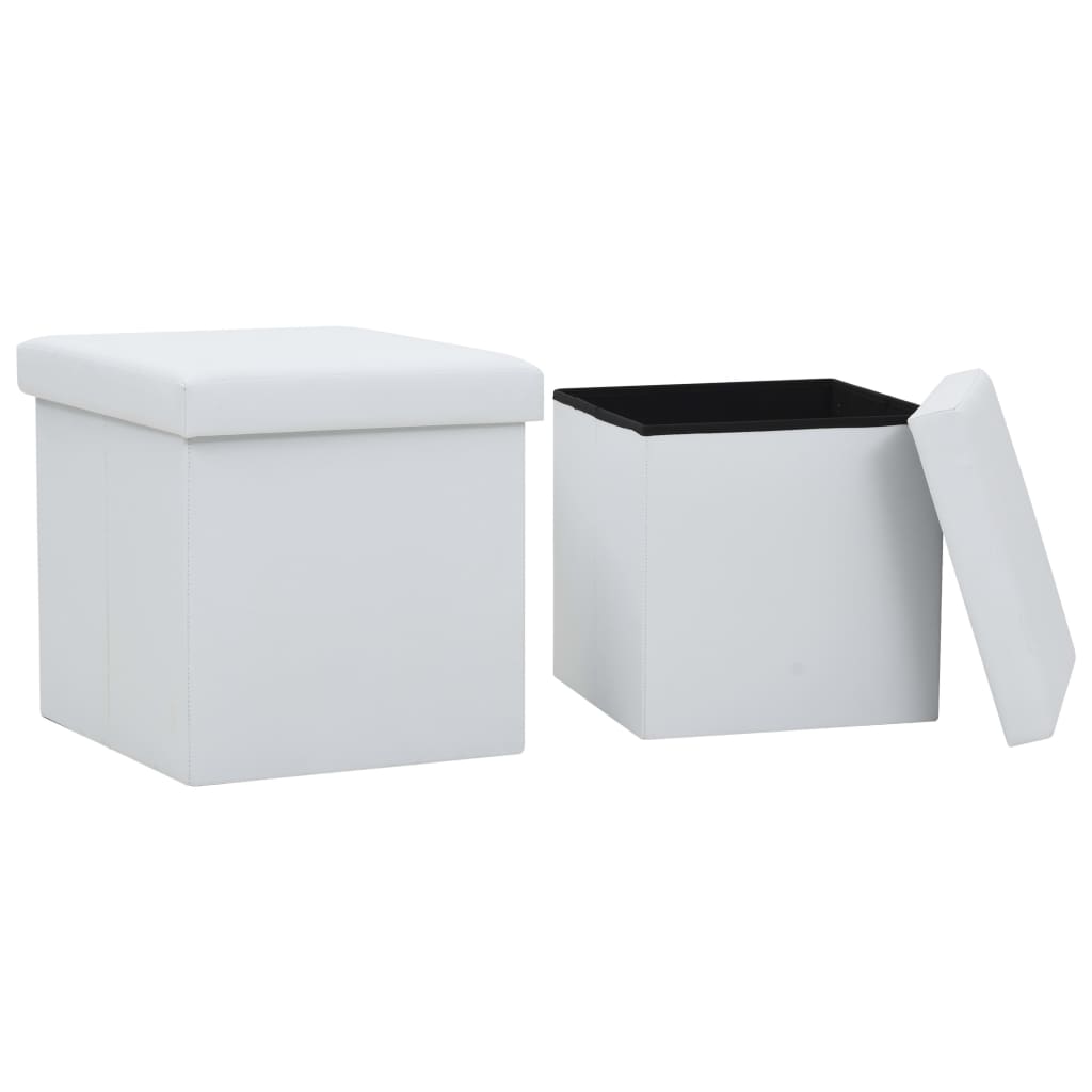Stool with storage space 2 pcs. White faux leather