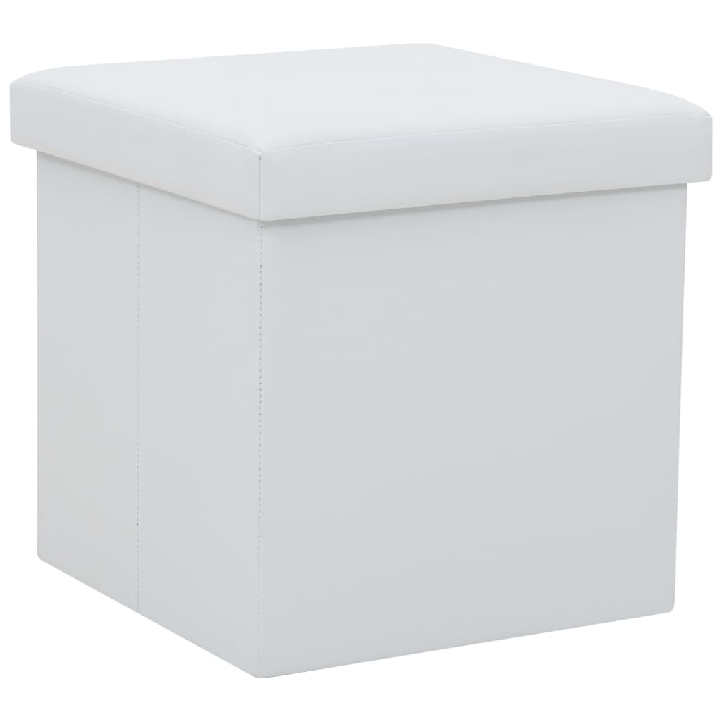 Stool with storage space 2 pcs. White faux leather