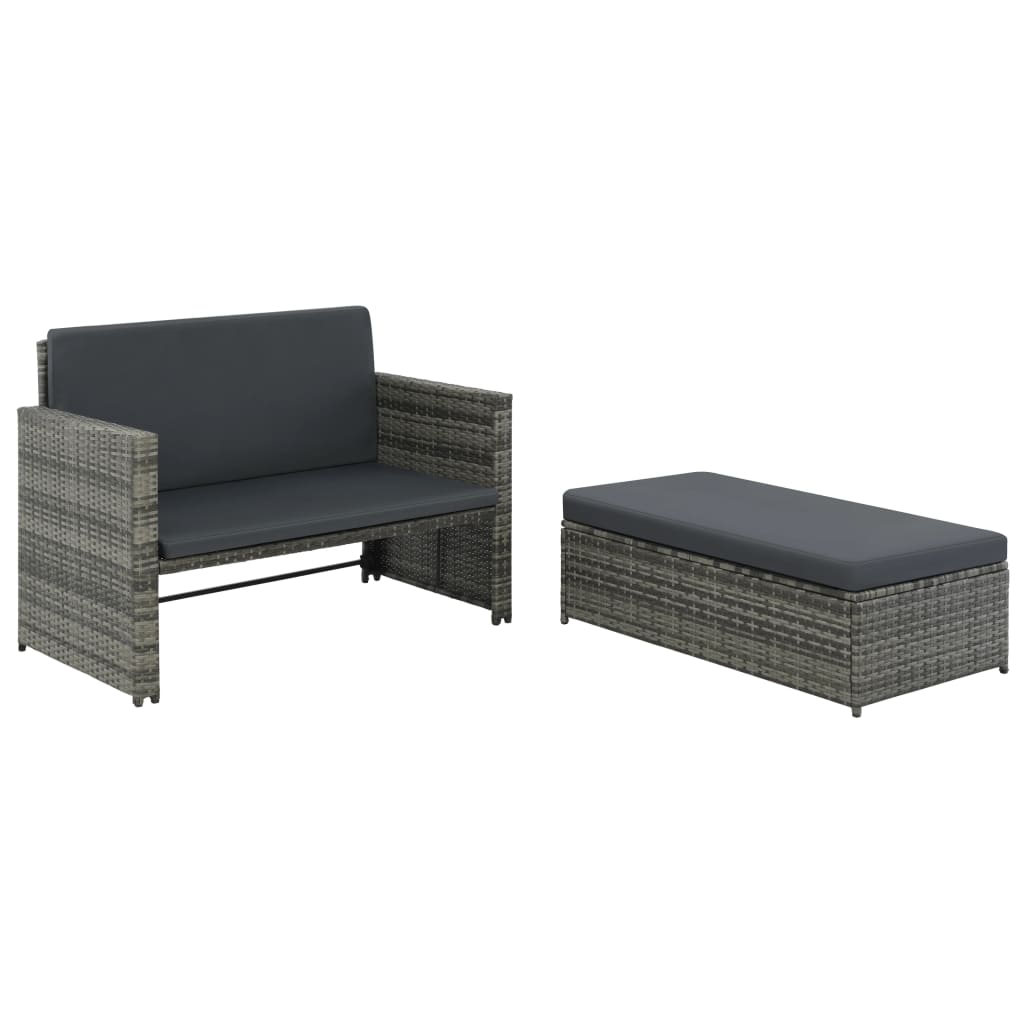 2 pcs. Garden lounge set with cushions poly rattan gray