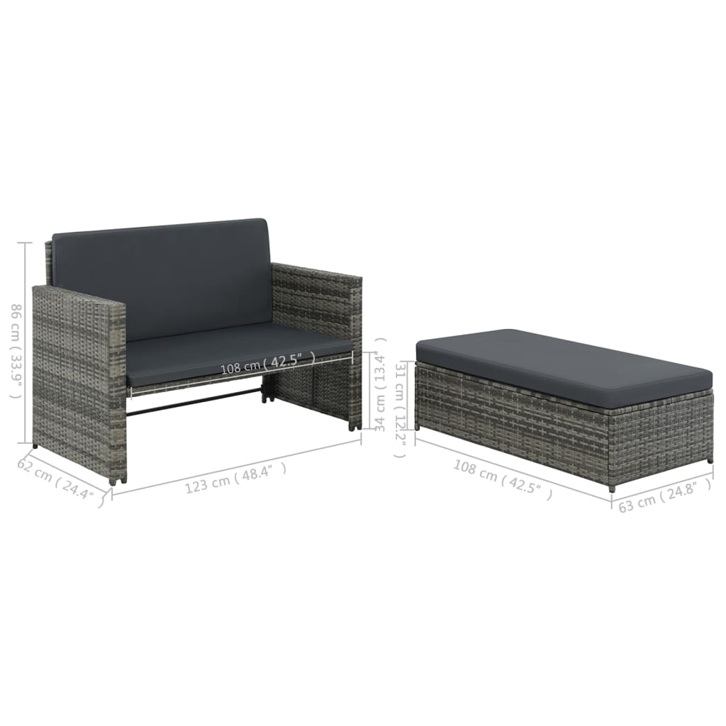 2 pcs. Garden lounge set with cushions poly rattan gray