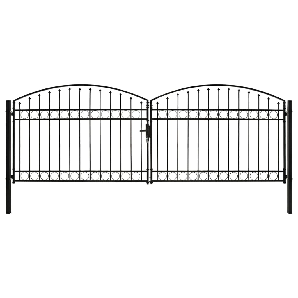 Fence gate double wing arched tip steel 400 x 125 cm black