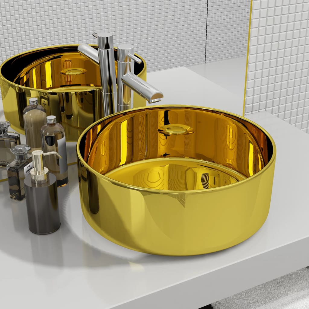 Wash basin 40 x 15 cm ceramic golden