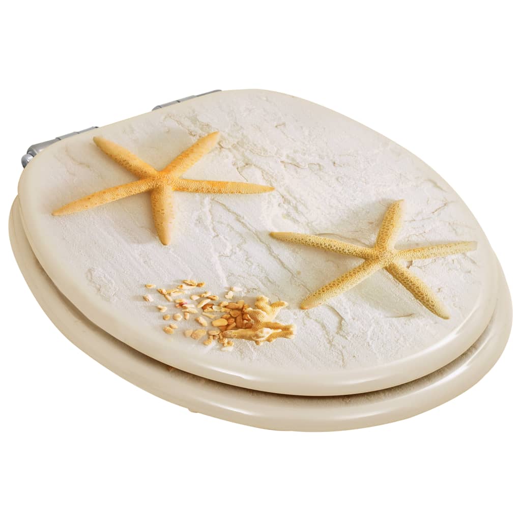 Toilet seat with soft close lid MDF starfish design