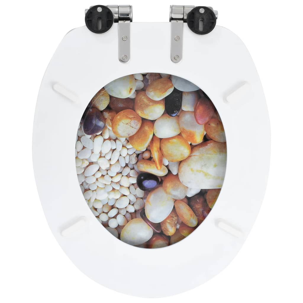 Toilet seat with soft close lid MDF pebble design