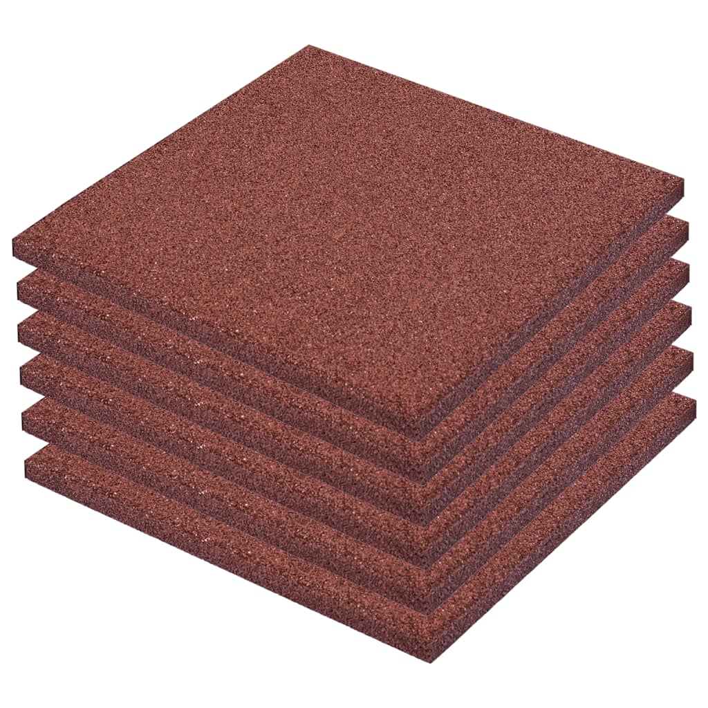 Fall protection tiles 6 pieces rubber 50 x 50 x 3 cm red