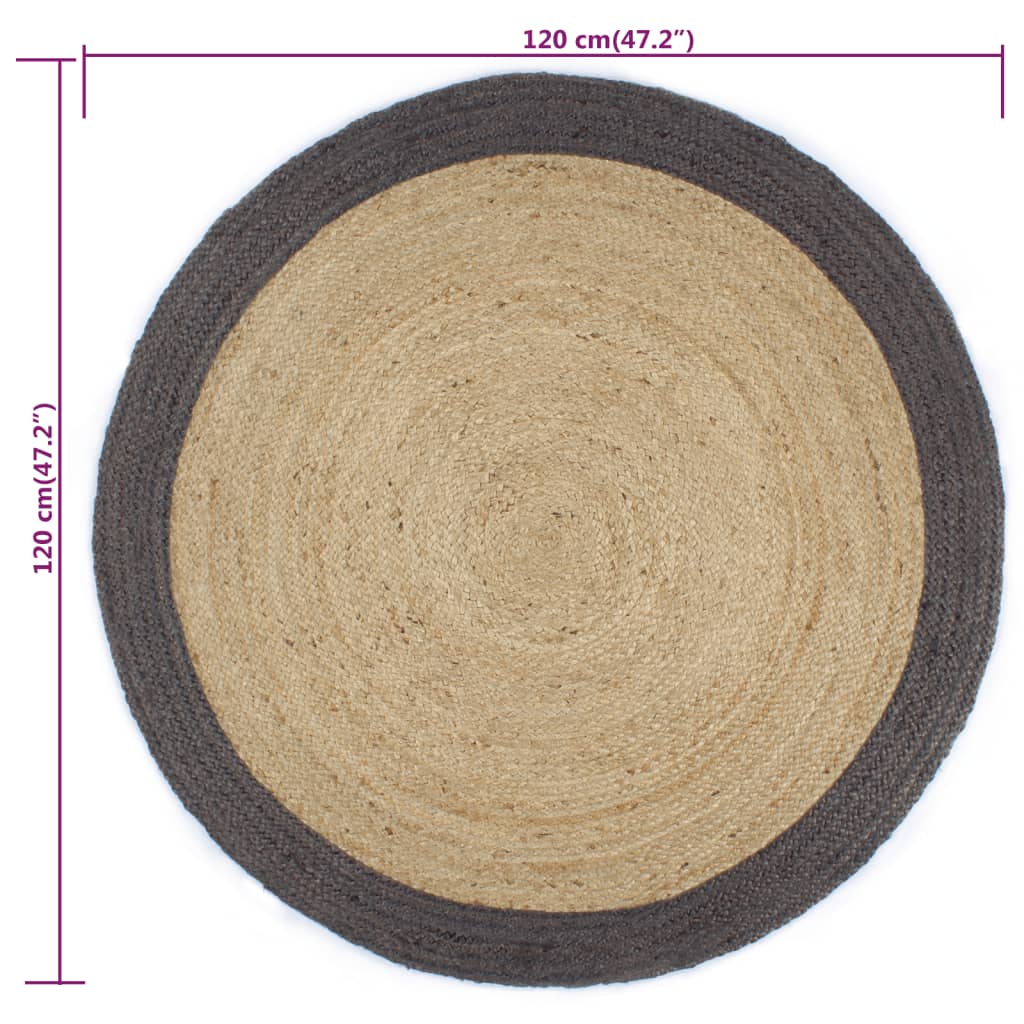 Teppich Handgefertigt Jute mit Dunkelgrauem Rand 120 cm