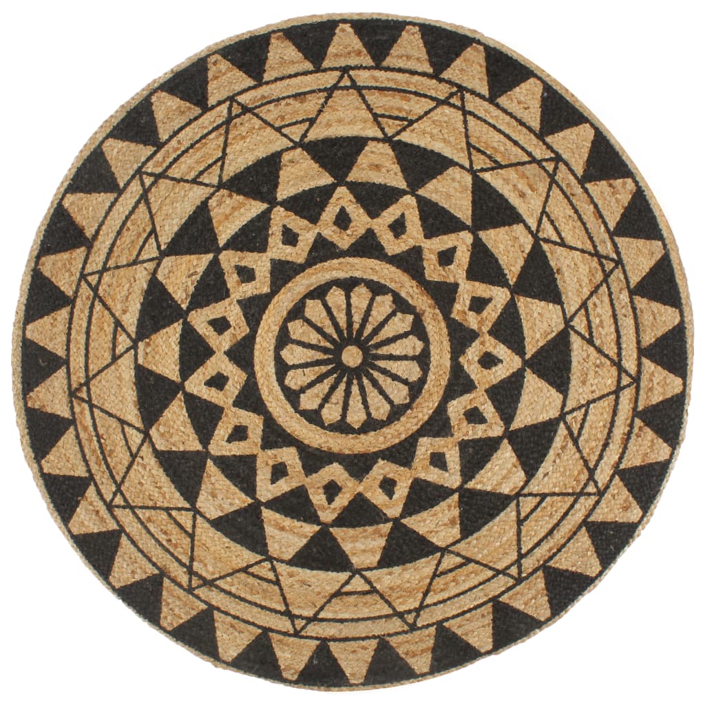 Teppich Handgefertigt Jute mit Schwarzem Aufdruck 90 cm