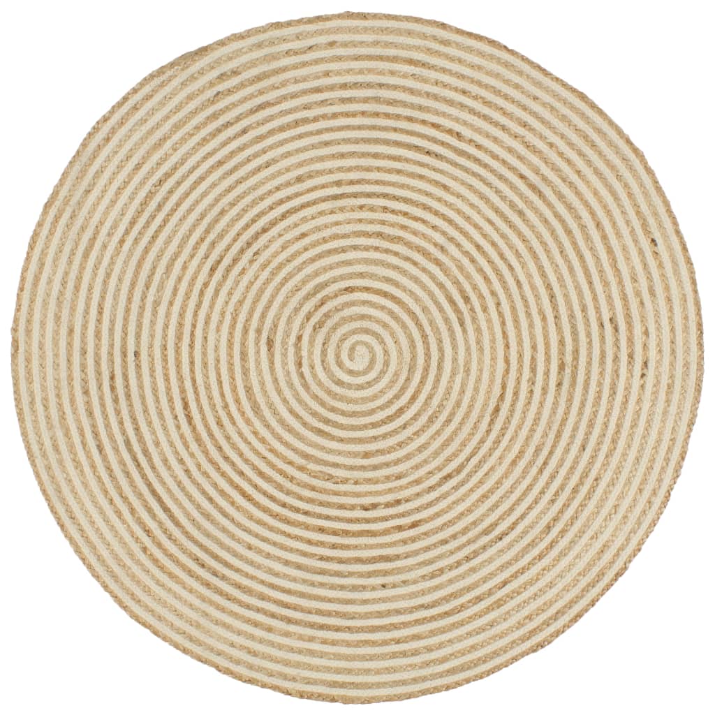 Teppich Handgefertigt Jute mit Spiralen-Design Weiß 120 cm
