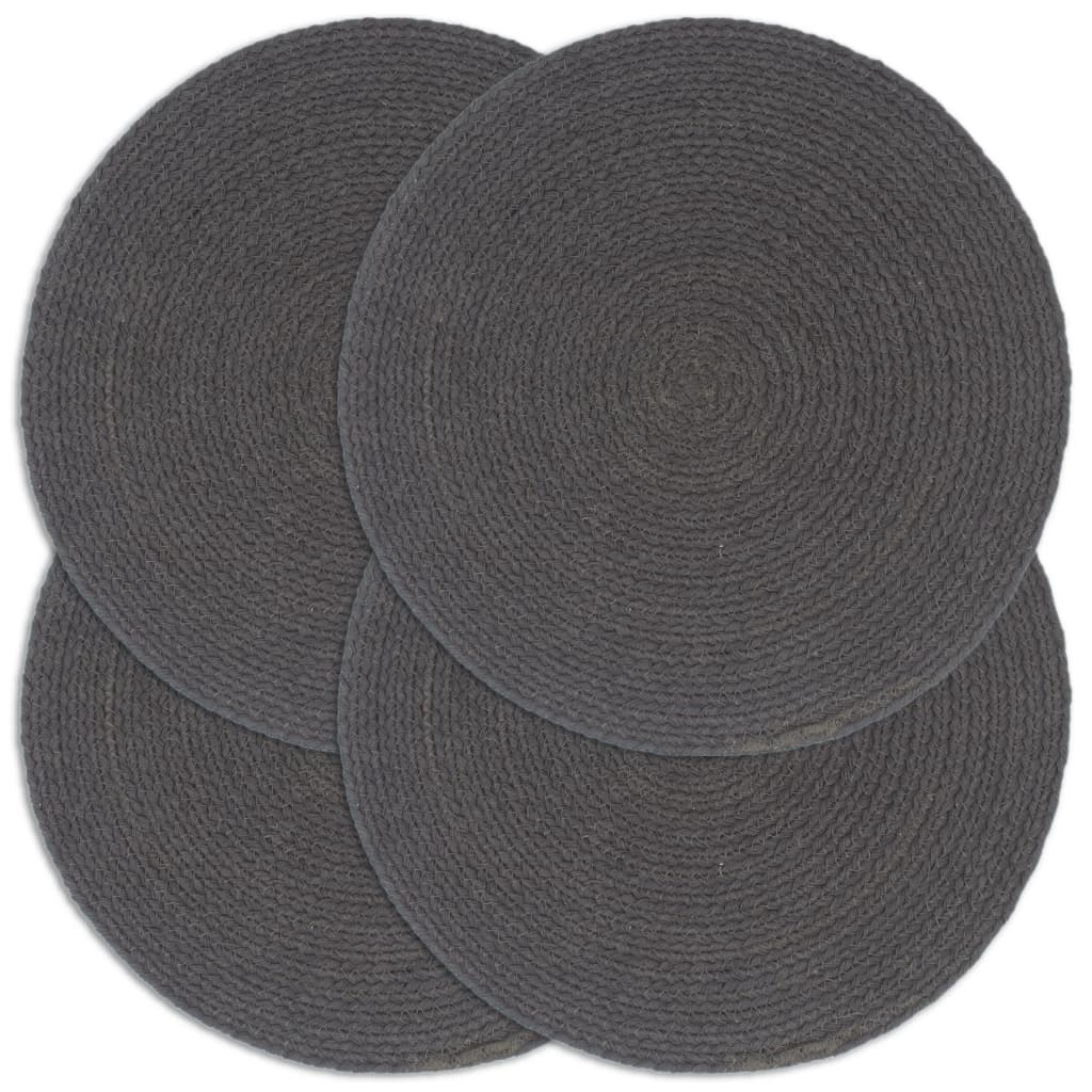 Placemats 4 pcs. Plain Dark Gray 38 cm Round Cotton