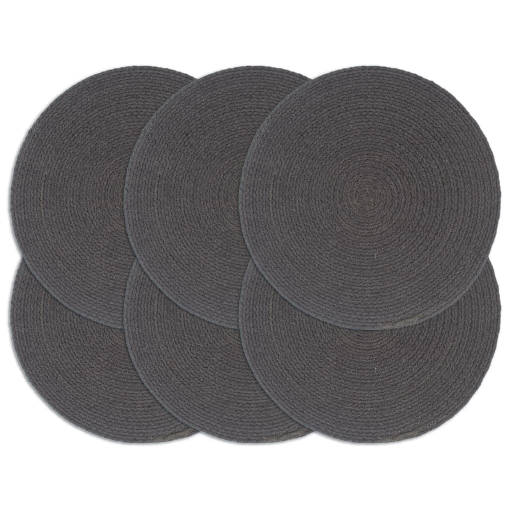 Placemats 6 pcs. Plain Dark Gray 38 cm Round Cotton