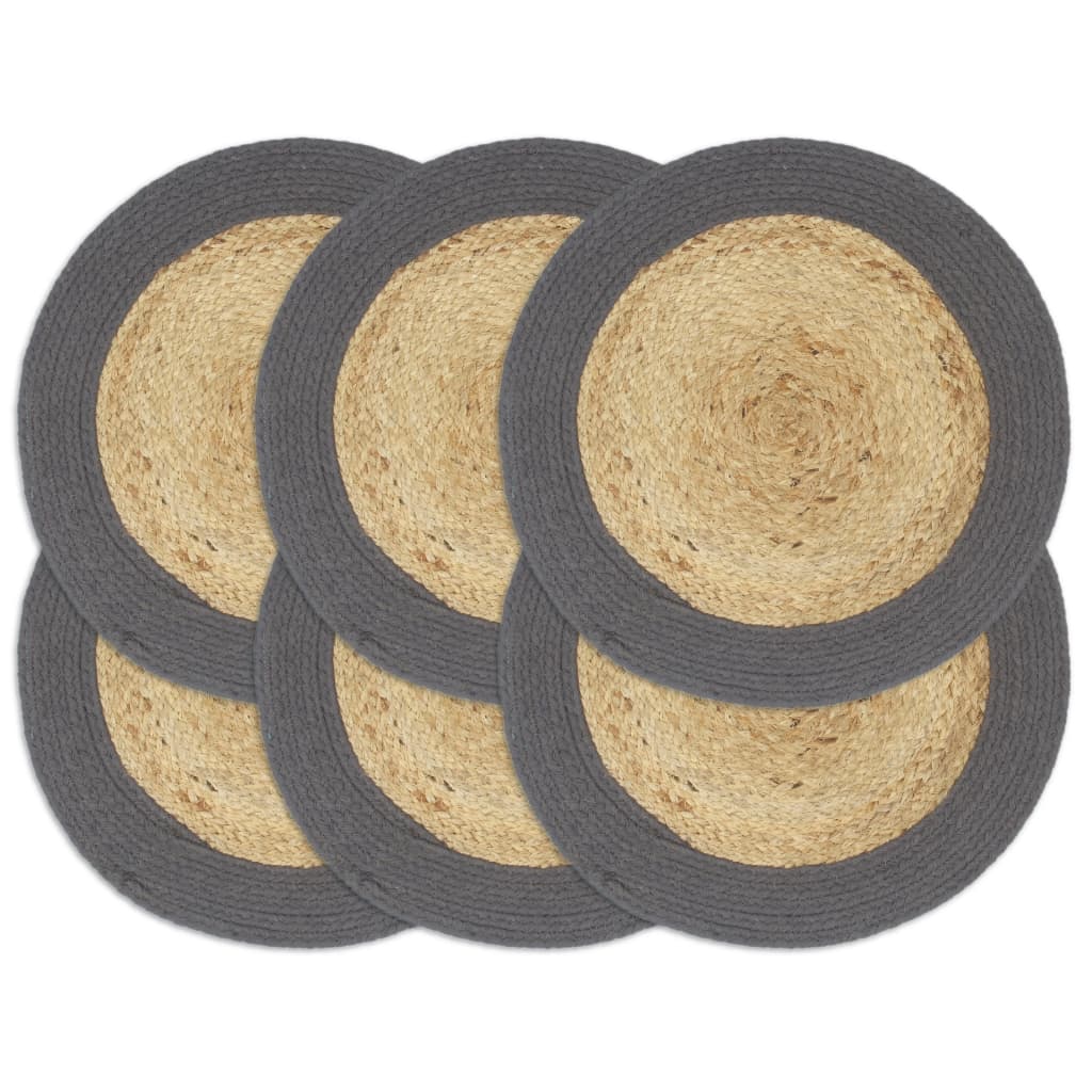 Placemats 6 pcs. Natural and anthracite 38 cm jute and cotton