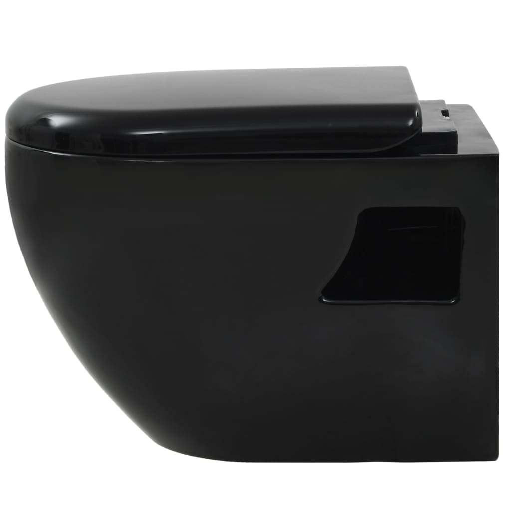 Wall-mounted toilet with built-in ceramic cistern black