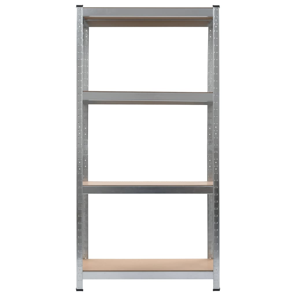Storage rack with 4 shelves in silver steel and wood material