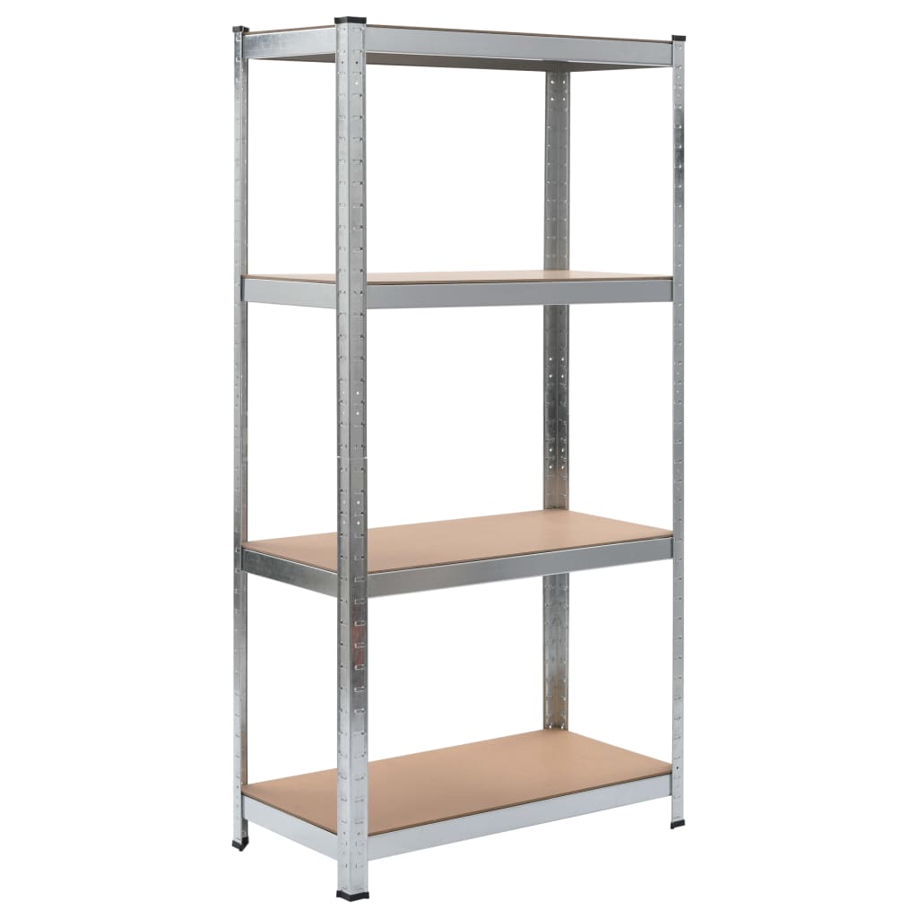 Shelves with 4 shelves 2 pcs. Silver steel &amp; wood material