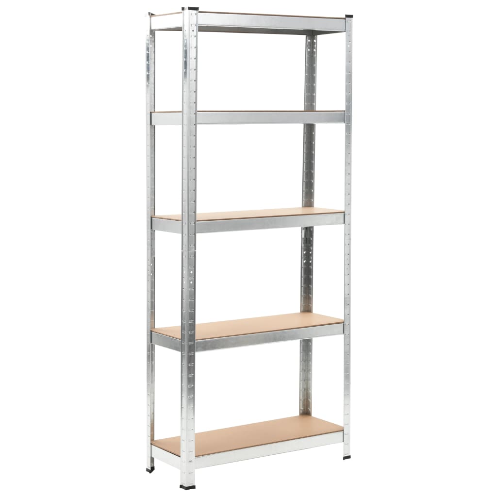 Storage rack with 5 shelves in silver steel and wood material