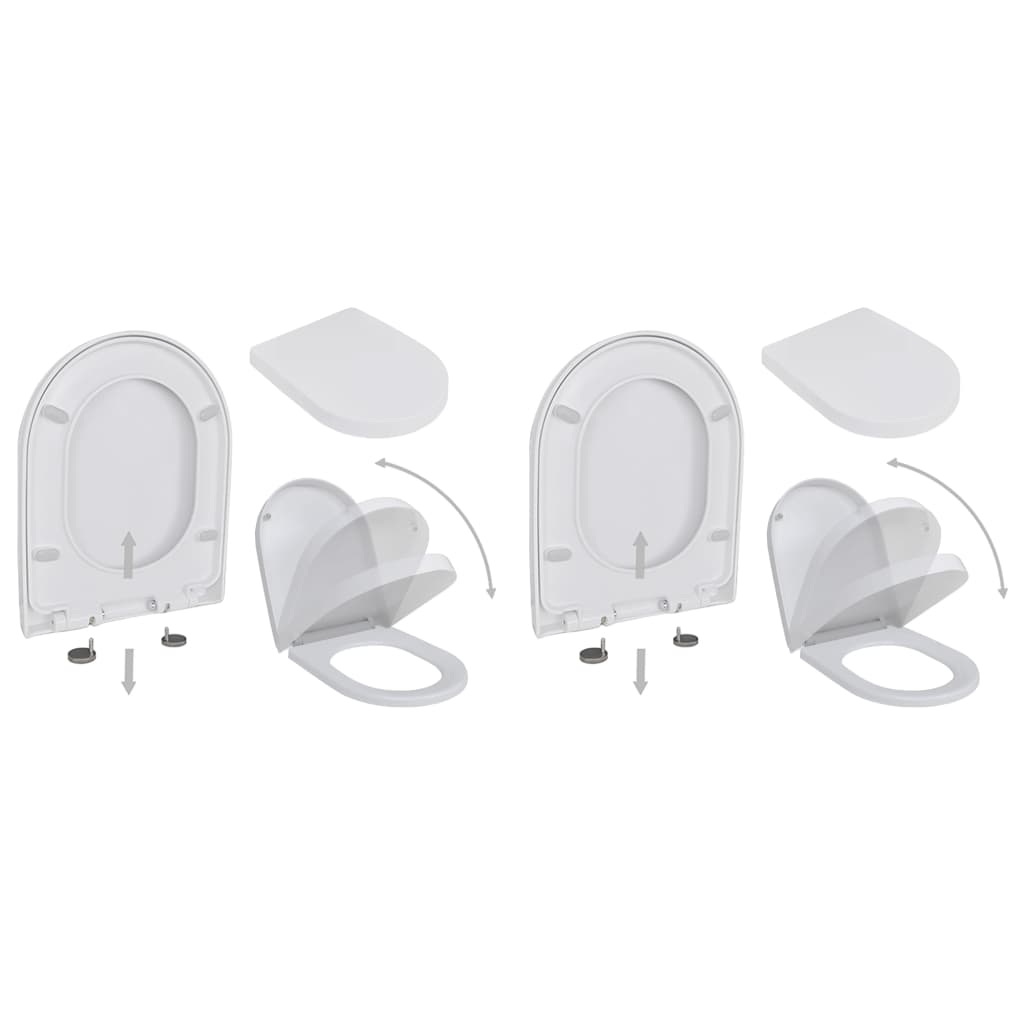 Toilet seats with soft-close mechanism, 2 pieces. Plastic white
