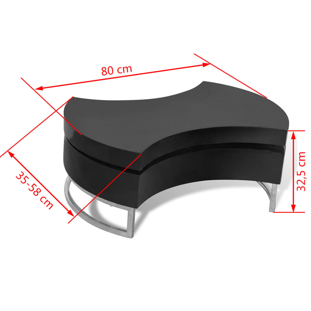 Couchtisch Form-Verstellbar Hochglanz Schwarz