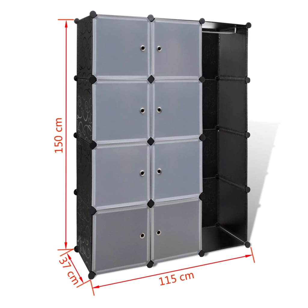 Modular cabinet with 9 compartments 37×115×150 cm black and white