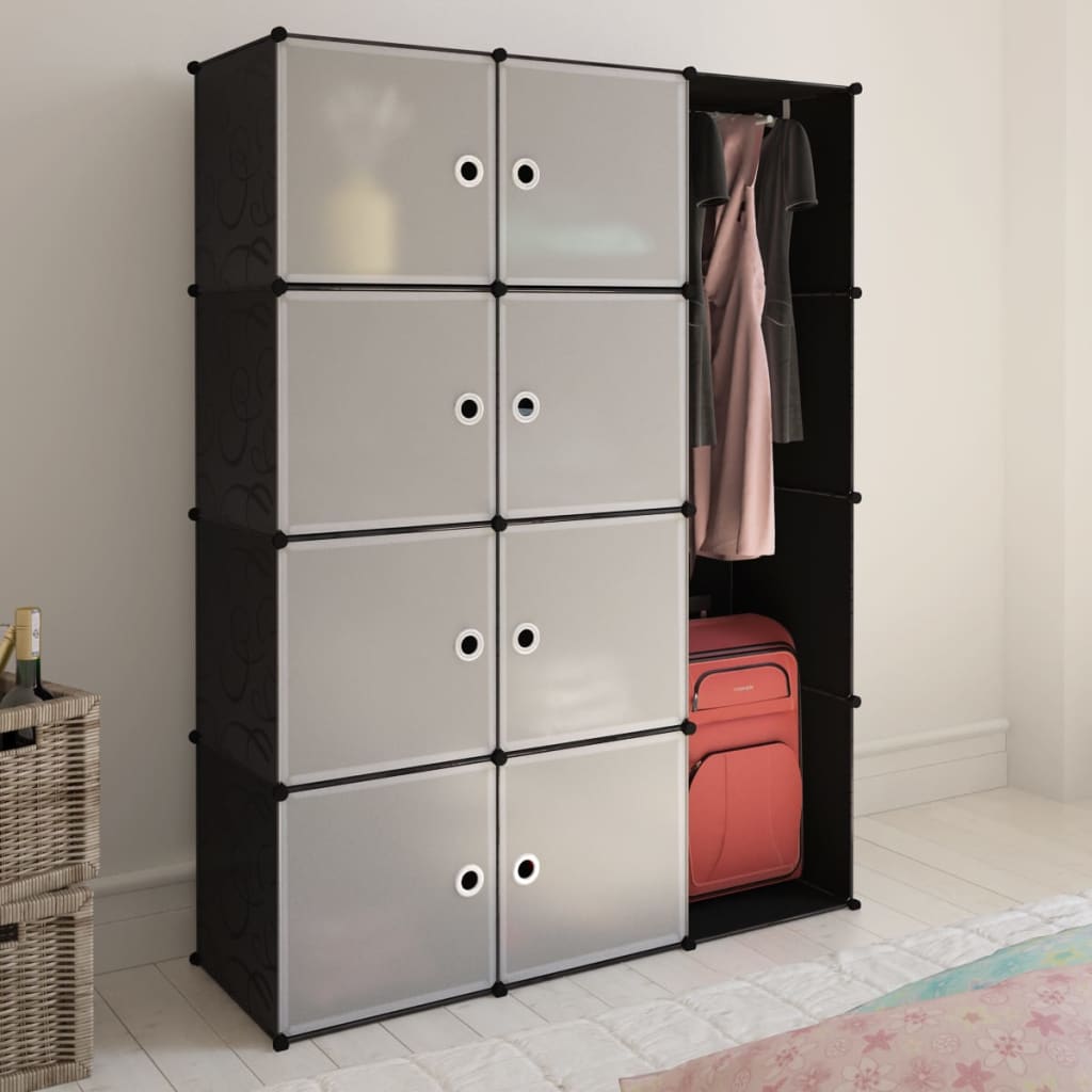 Modular cabinet with 9 compartments 37×115×150 cm black and white