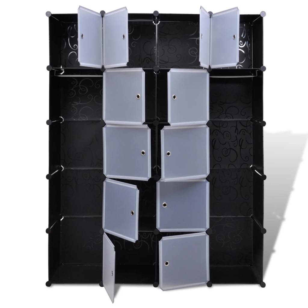 Modular cabinet with 14 compartments black/white 37x146x180.5cm