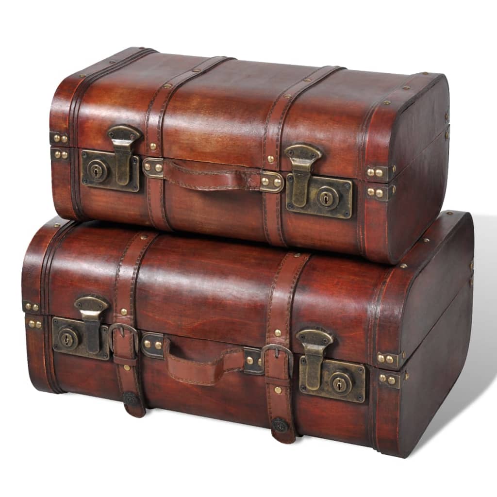 Decorative wooden suitcase 2 pcs. Retro style brown