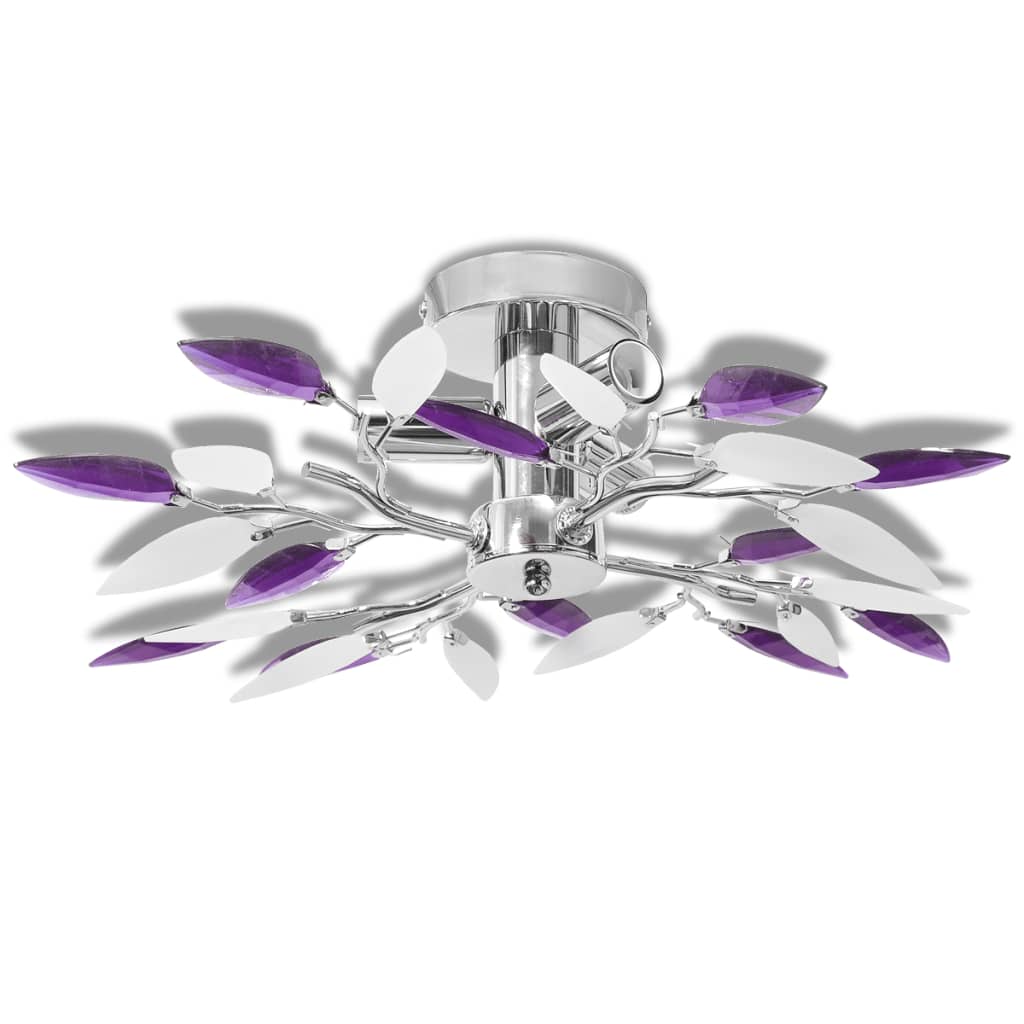 Ceiling light white &amp; purple acrylic glass leaves 3 × E14 bulbs