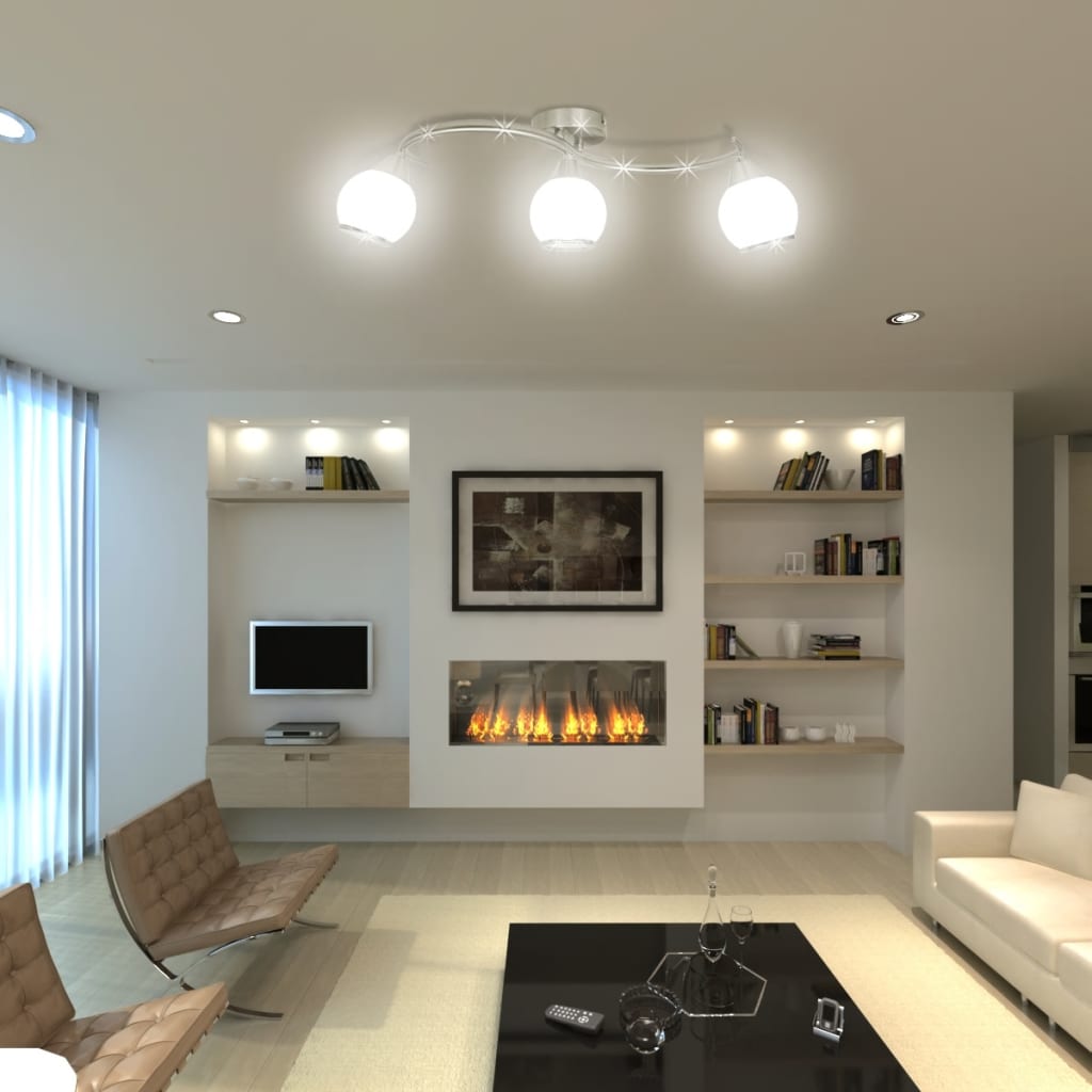 Ceiling light with glass shades on curved rail 3 × E14 lamps